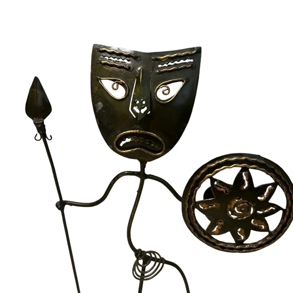 NWOT‎ Metal Crafted Tea Light Votives Spear Shield Tribal Figure Incense Holder